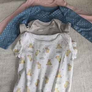 Baby Bundle - 4-Pack Baby Onesies - White Bear Print, Blue Dot & Pink